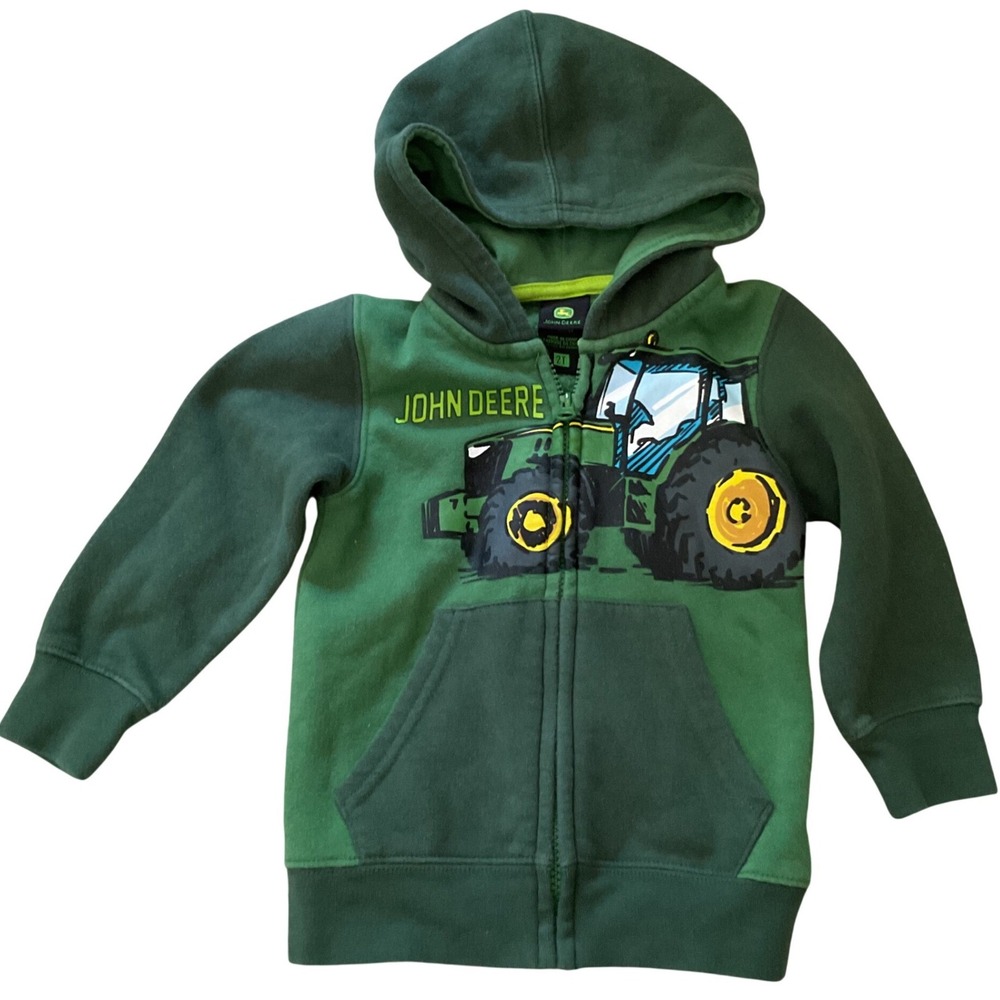 John Deere Toddler Boys Green Tractor Full Zip Hoodie Sweatshirt 2T